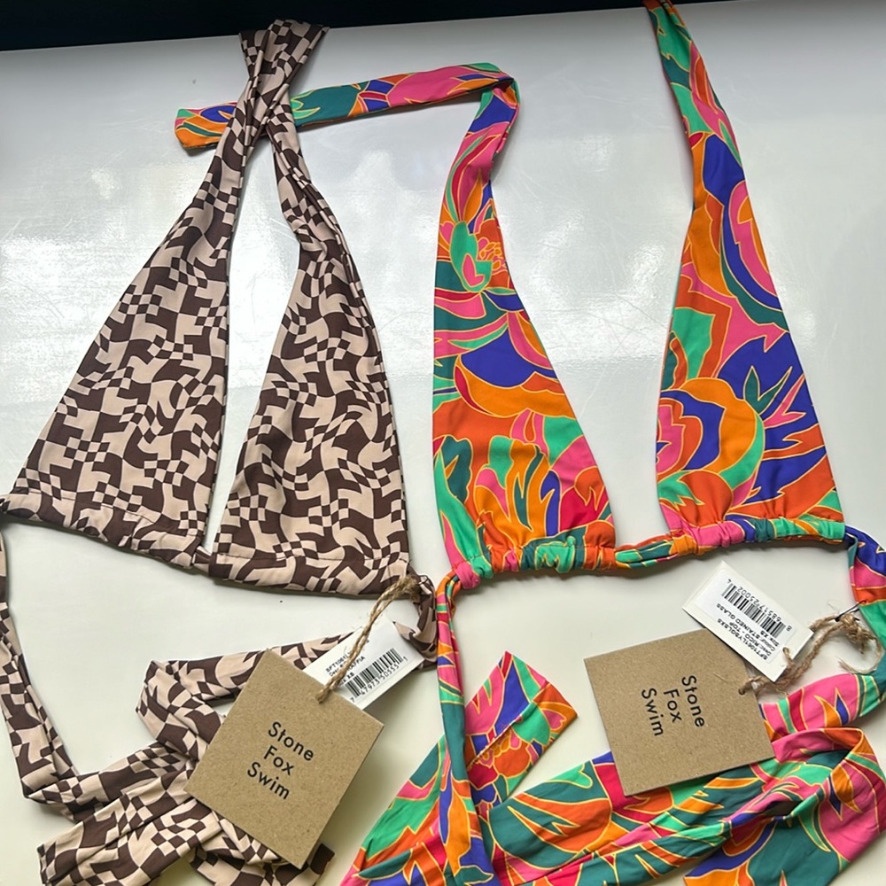 Two Stone Fox Swim RICO Bikini Tops XS - Raffia and Stained Glass